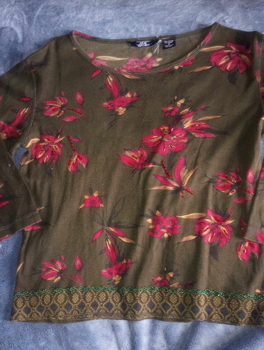 JBM Sport,Bead Embellished,3/4 Sleeve Shirt,Size SM,Worn Once